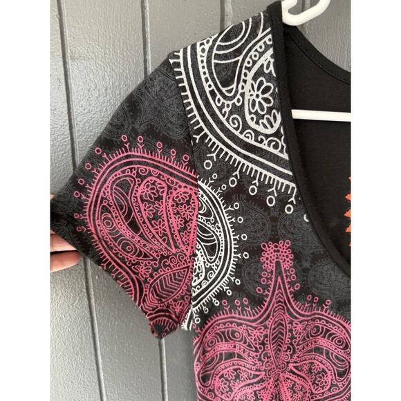 Desigual Womens Dress L Black Floral Mandala Viscose Blend Belted Fit Flare - Picture 5 of 11